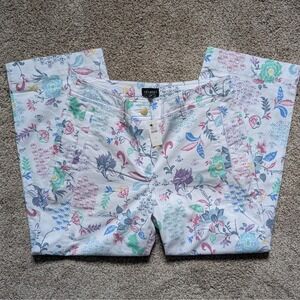 NWT Talbots Sz 8 Straight Crop Floral Pant White Colorful Spring Summer